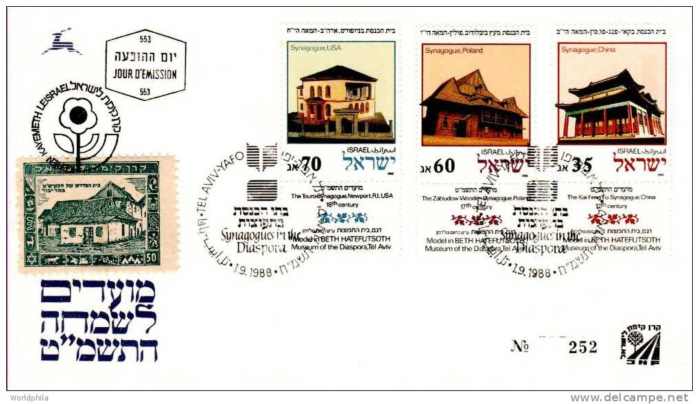 Israel Judaica JNF, KKL "Gift From KKL", "synagogues Models " New Year Full Tab Cacheted FD Cover 1988 - Judaika, Judentum