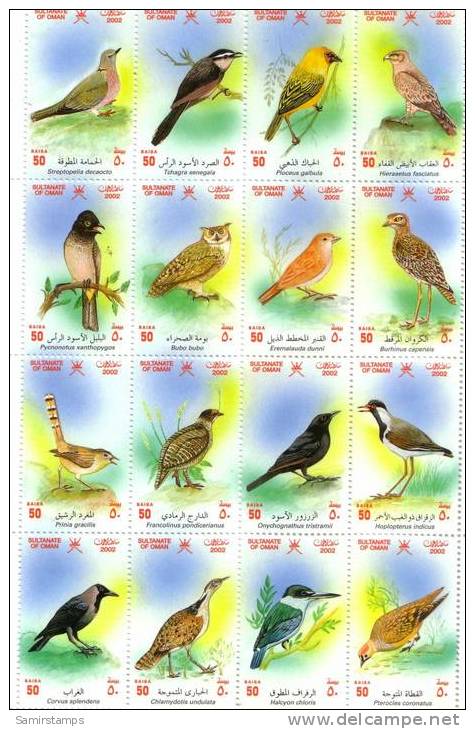 Oman Birds Sheetlet Of 16 V- Unfolded-2002-NICE TOPICAL SET - Autres & Non Classés
