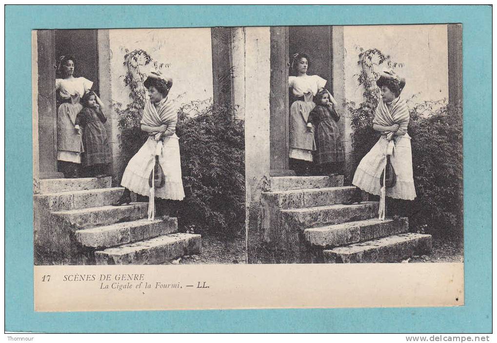 SCENES DE GENRE  -  La  Cigale Et La  Fourmi  - BELLE CARTE STEREO  - - Stereoscope Cards