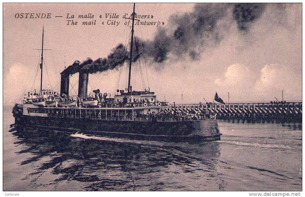 Cpa,ostende,la Male(ville D´envers),city Of Antwer Paquebot,rare - Steamers