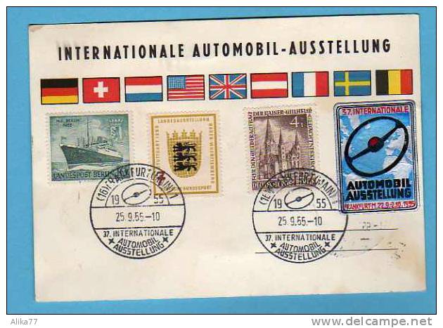 BERLIN     Carte Expo Automobile De 1955   Y. Et T.  N° 92 Et 101 + 89 (RFA ) - Lettres & Documents