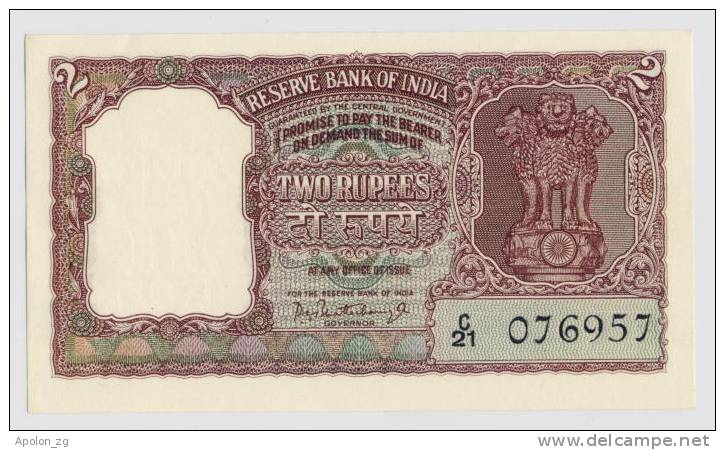 INDIA:  2 Rupees ND Sign.P.C Bhattacharya UNC  *P30 *SCARCE THIS NICE!  TIGER - Inde