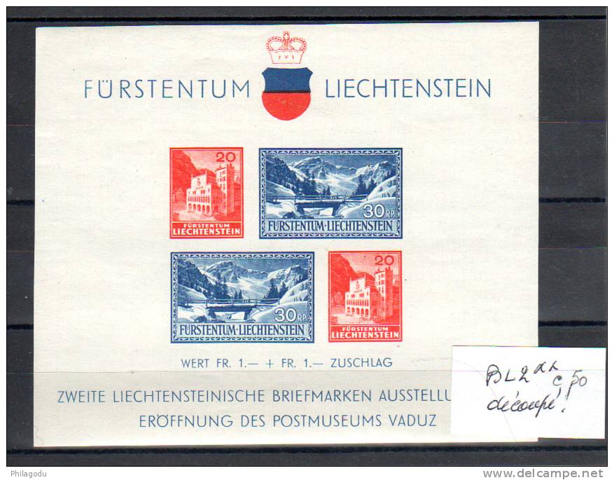 1936, Musée Postal De Vaduz, Bloc 2**, Cote 60 €, - Blokken