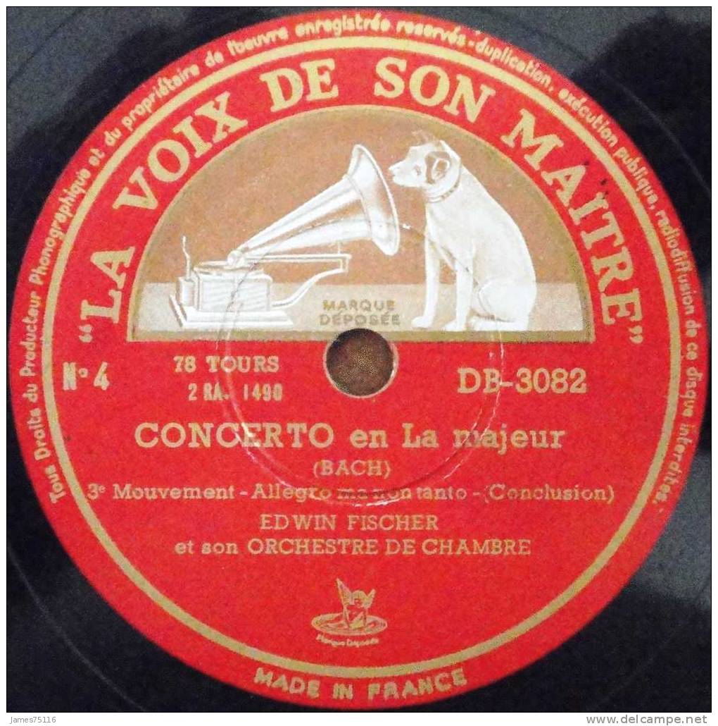 Jean-Sébastien BACH. Concerto En La Majeur. 2 Disques 78T 30cm. - 78 T - Disques Pour Gramophone