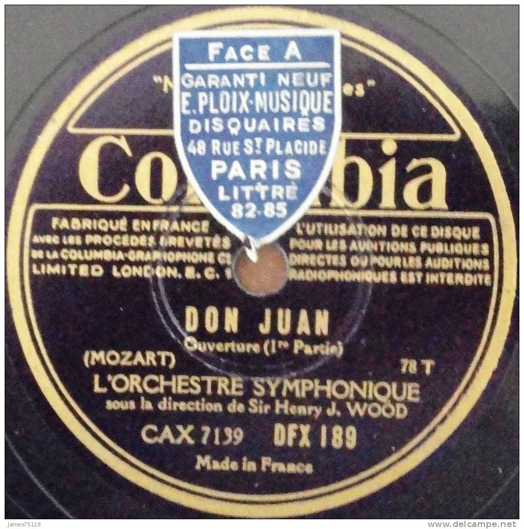 Mozart ; Don Juan, Ouverture. Disque 78T 30 Cm. - 78 Rpm - Gramophone Records