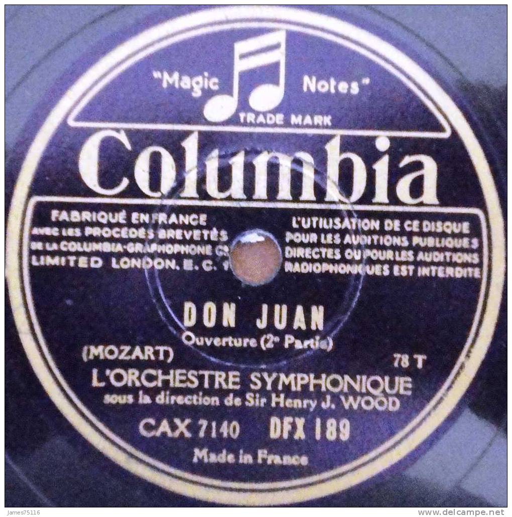 Mozart ; Don Juan, Ouverture. Disque 78T 30 Cm. - 78 Rpm - Gramophone Records