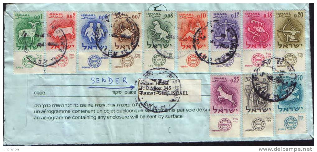 Israel-Aerogramme By Airmail 1980- Sent Romania In 1980,Franking Rich!-2/scans - Lettres & Documents