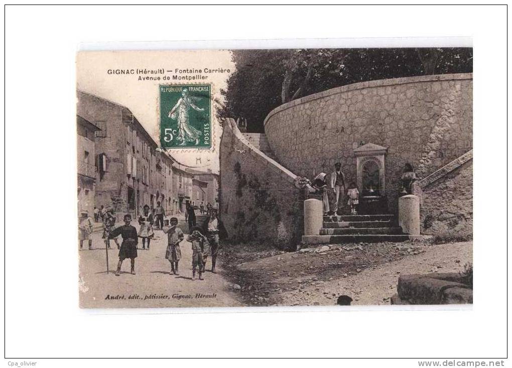 34 GIGNAC Fontaine Carrière, Avenue De Montpellier, Bien Animée, Ed André, 191? - Gignac