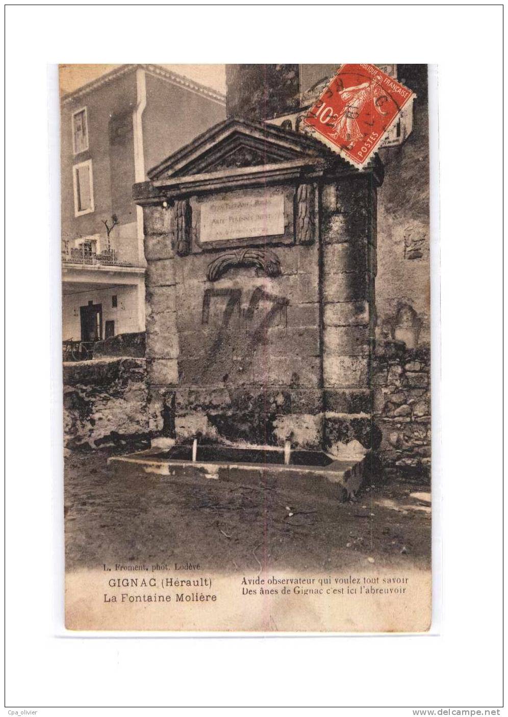 34 GIGNAC Fontaine Molière, Historique, Ed Froment, 1911 - Gignac