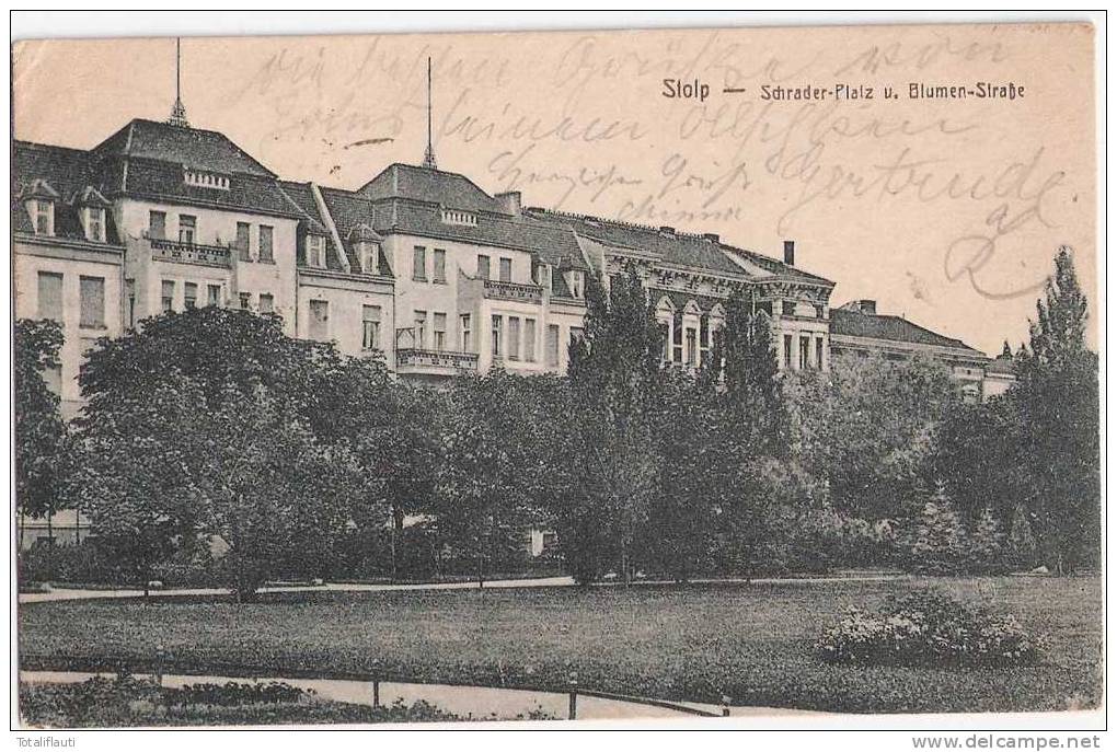 Stolp Schraderplatz Blumenstraße Slupsk Villen Gelaufen - Pommern