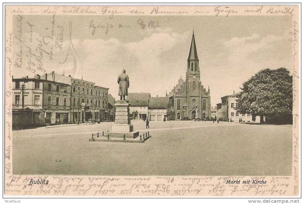 Bublitz Markt Kirche Denkmal Belebt Bobolice 16.10.1928 Grünlich - Pommern