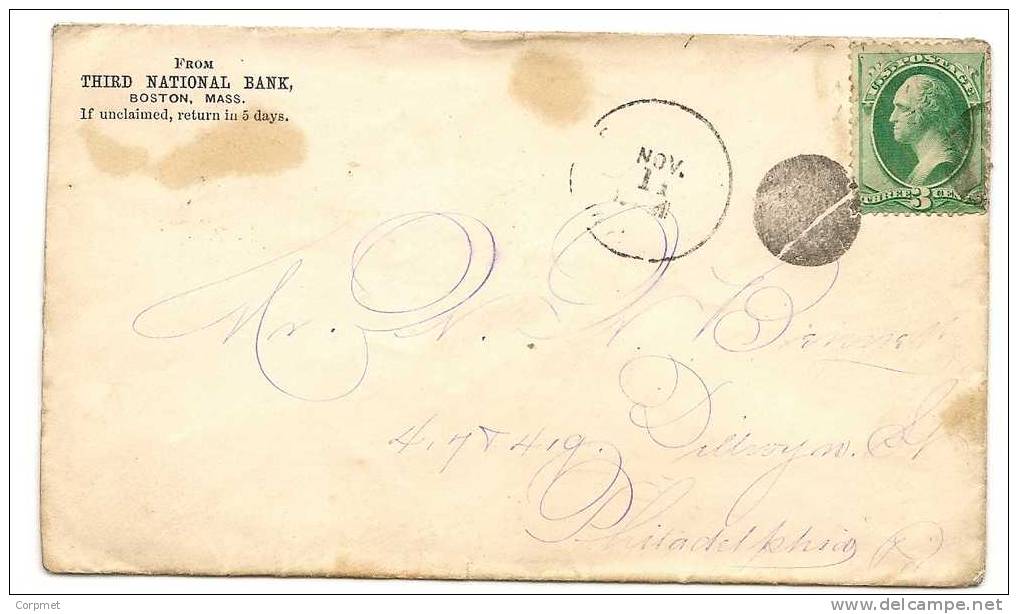 US - 3 - COVER C/1871 - Washinton 3c - Very Fancy Mute Cancellation From BOSTON To PHILADELPHIA - Briefe U. Dokumente
