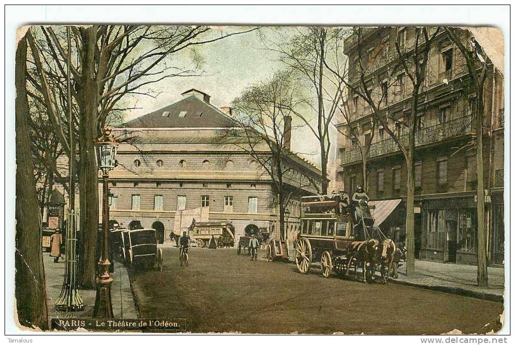 75 - PARIS - DILIGENCE HIPPOMOBILE Devant Le THEATRE De L'ODEON - 2 Scans - Transport Urbain En Surface