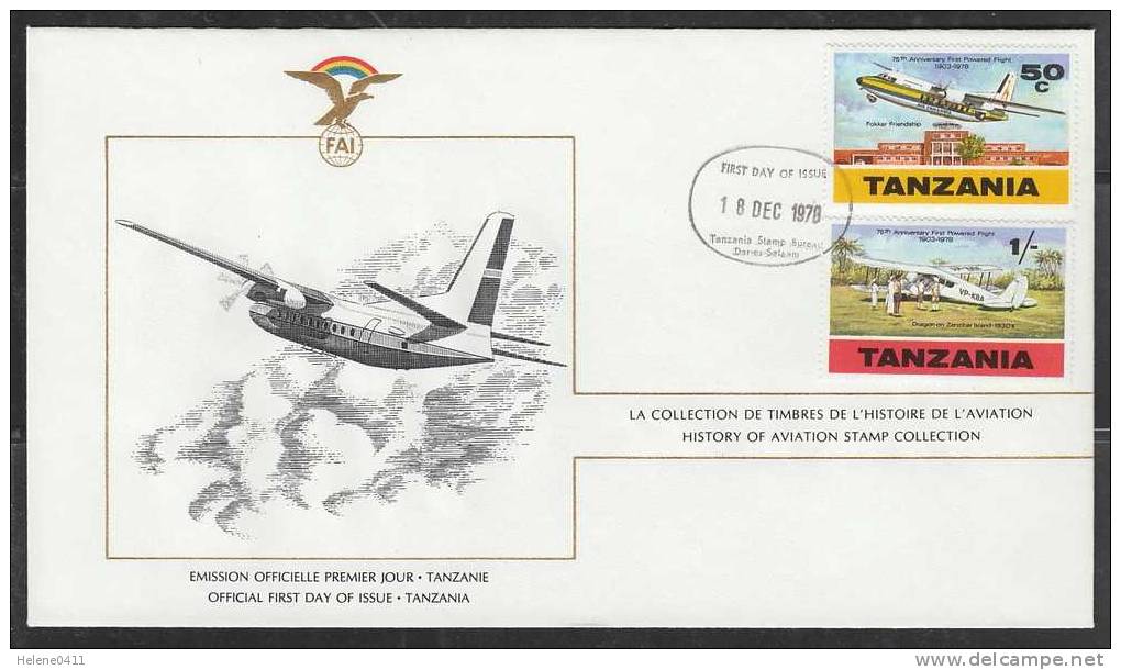 3 ENVELOPPES 1ER JOUR DE TANZANIE – 75EME ANNIVERSAIRE DE L'AVIATION, DONT CONCORDE - Flugzeuge