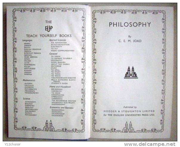 LIVRE 1944 PHILOSOPHY C.E.M. JOAD EUP FOR THE ENGLISH UNIVERSITIES PRESS LTD PRIZE PRIX BIRMINGHAM  MASTER PHILOSOPHIE - 1900-1949