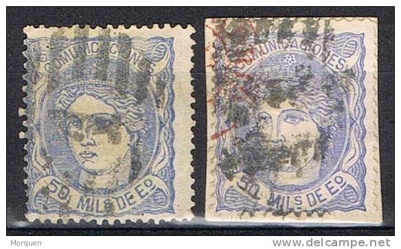 Dos Sellos 50 Milesimas Alegoria, MADRID,  Edifil Num 107 º - Used Stamps