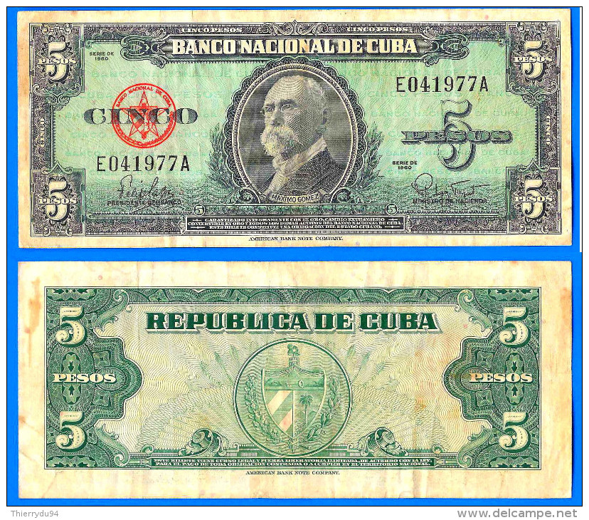 Cuba 5 Pesos 1960 Signature NON Che Guevara Mais Maximo Gomez Kuba Pesos Paypal Bitcoin OK - Cuba