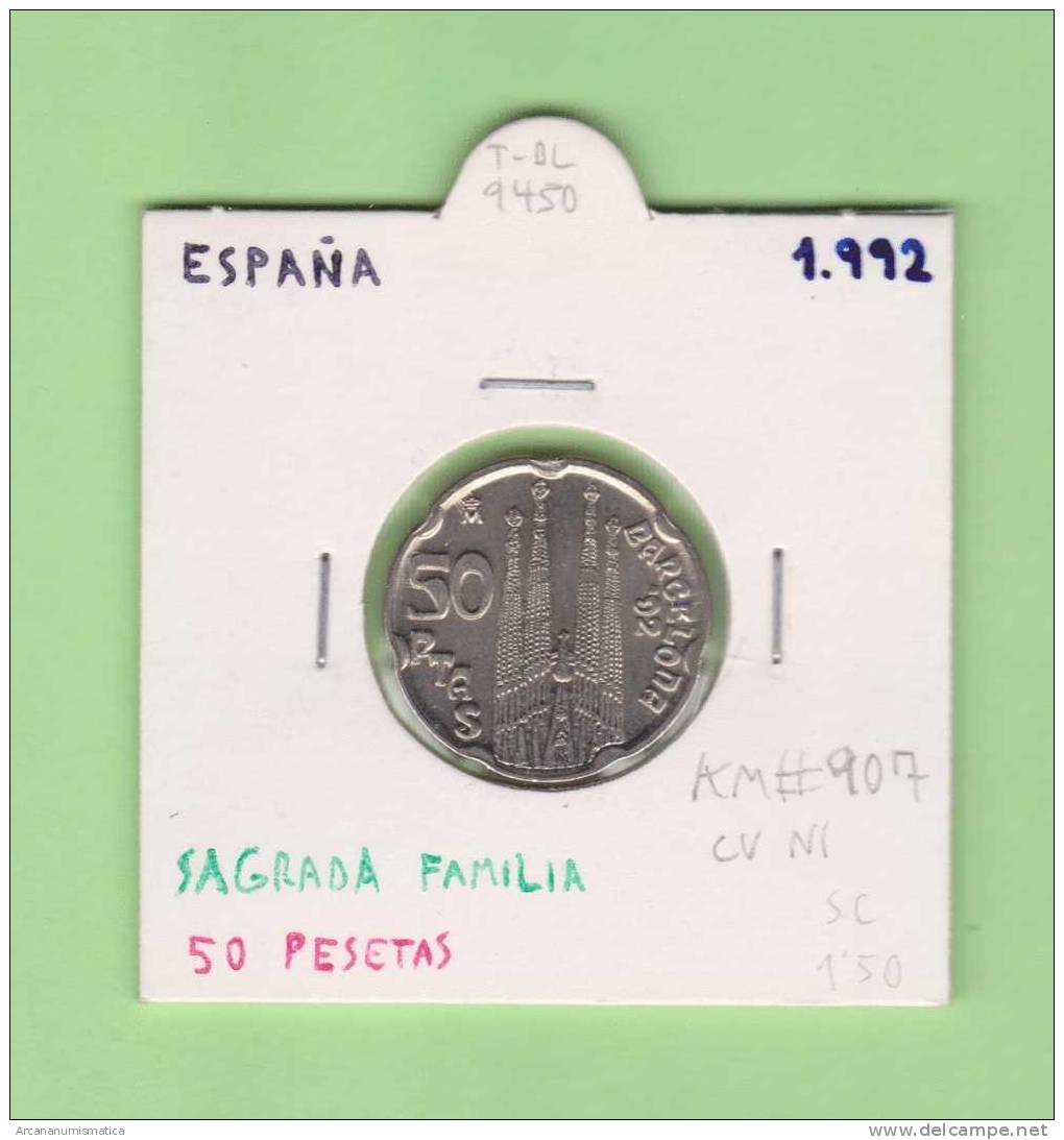 ESPAÑA /JUAN CARLOS I    50  PESETAS  Cu-Ni 1.992  KM#907  SC/UNC     DL-9450 - 50 Peseta