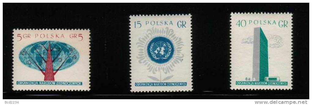 POLAND 1957 UNITED NATIONS SET OF 3 PERFORATED NHM ONZ UN UNO - Ongebruikt