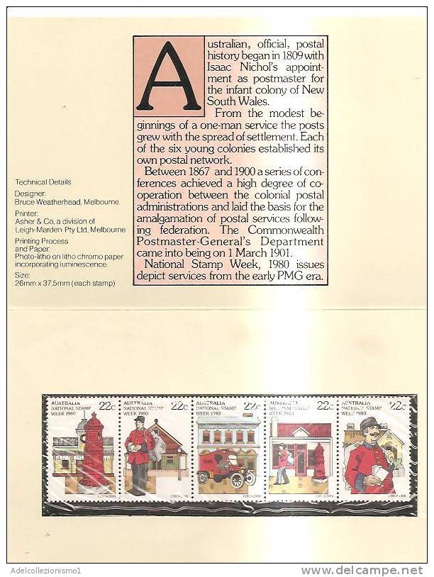48424)cartoncino Commemorativo Australia Con 5 Valori Serie Nationalstampweek 1980 - Bolli E Annullamenti