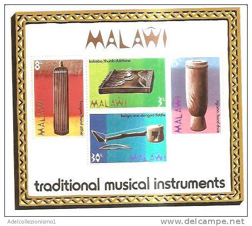 48455)foglio Commemorativo Malawi Con 4 Valori Strumenti Musicali - Bf32 - Nuovi - Malawi (1964-...)