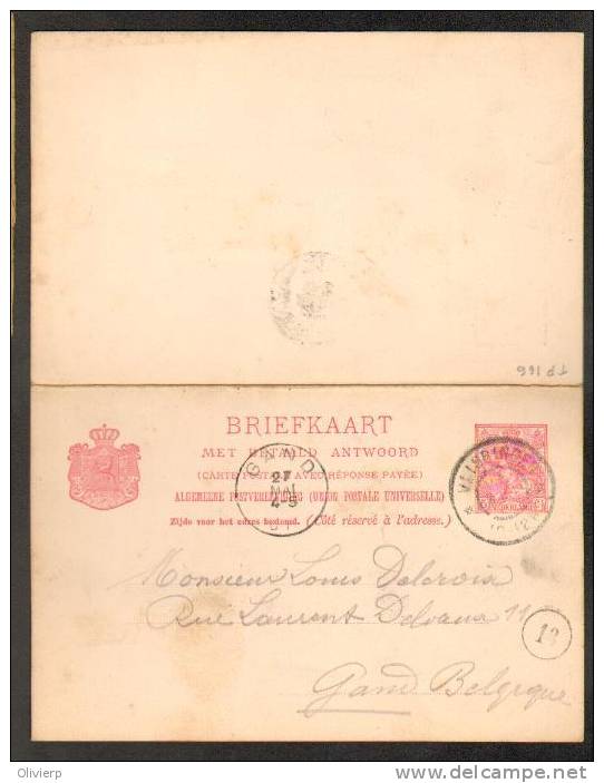 Pays-Bas : Entier-Postal  Avec Carte Réponse 5Cts De Vlissingen Vers Gand  - 1901 - Postal Stationery