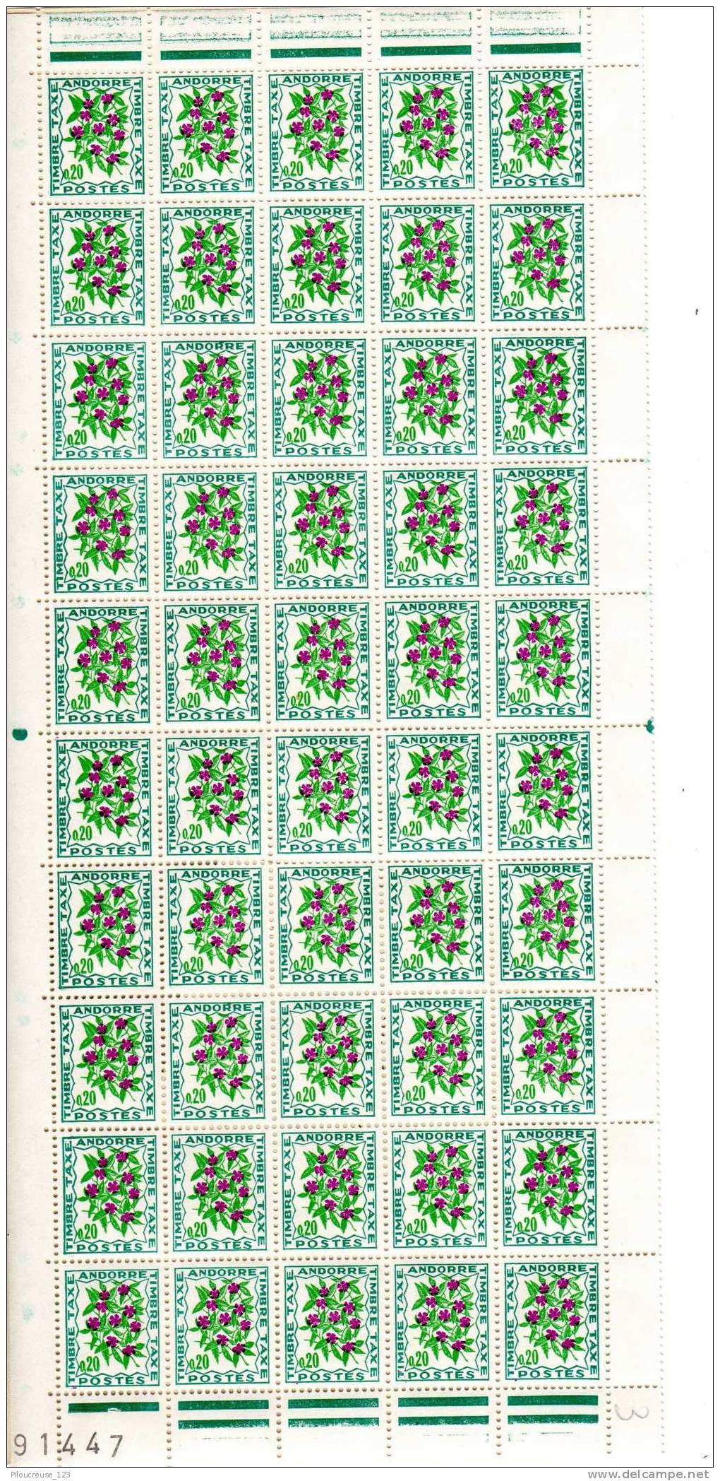 ANDORRE FRANCAIS - Y&T N°49 - Taxe - Feuille  100 TP **  Du 07/05/1971 - Unused Stamps