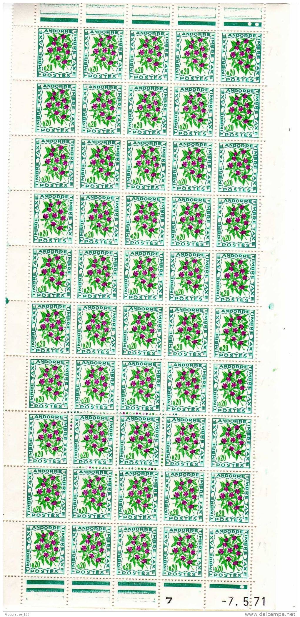 ANDORRE FRANCAIS - Y&T N°49 - Taxe - Feuille  100 TP **  Du 07/05/1971 - Unused Stamps