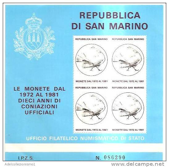 49846)foglietto Commemorativo Rep. San Marino Con 4 Valori Serie Monete 1972-81+ Annullo - Hojas Bloque