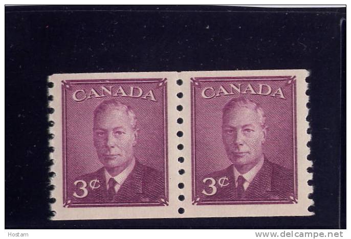 CANADA #299,King Georges VI- "Postes-Postage"- COIL STAMPS, Pair F M NH - Roulettes