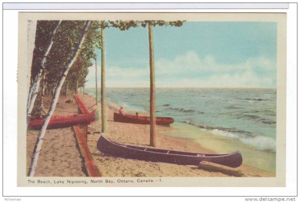 NORTH BAY  The Beach Lake Nipissing Canoes  Ontario Canada Stamp Polar Bear - North Bay