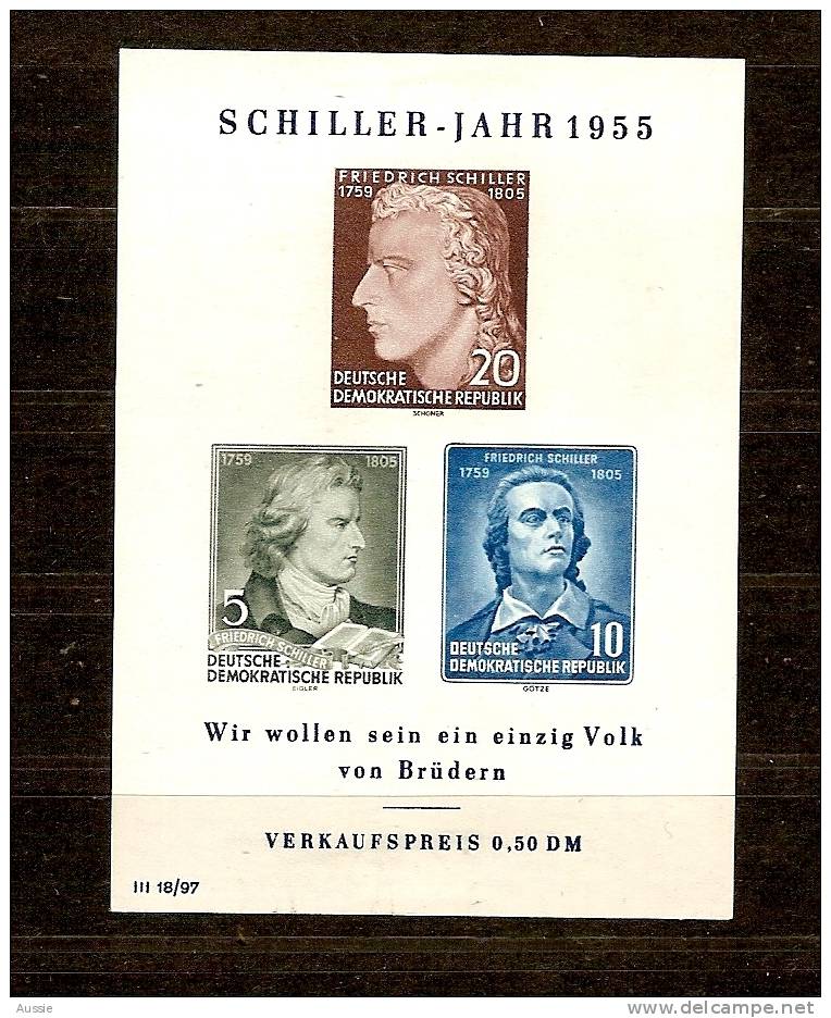 DDR Yvertn° Bloc 6 ( *) MLH 150e Anniversaire De La Mort De Schiller 1955  Cote 22,5 Euro - Autres & Non Classés