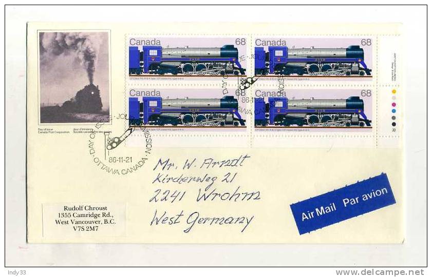 - CANADA 1986  FDC LOCOMOTIVES . CACHET OTTAWA 21/11/86 - 1981-1990