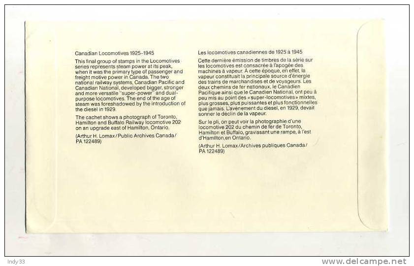 - CANADA 1986  FDC LOCOMOTIVES . CACHET OTTAWA 21/11/86 - 1981-1990