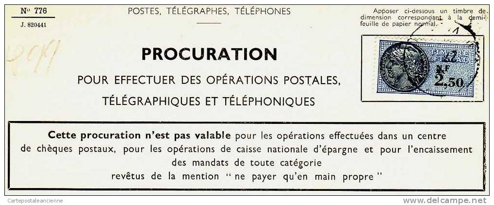 PROCURATION POSTALE 23.02.1962 DUHAMEL Président Chambre Metiers à  HAMEL Garçon Bureau Chauffeur TIMBRE FISCAL VPFACT - Non Classificati