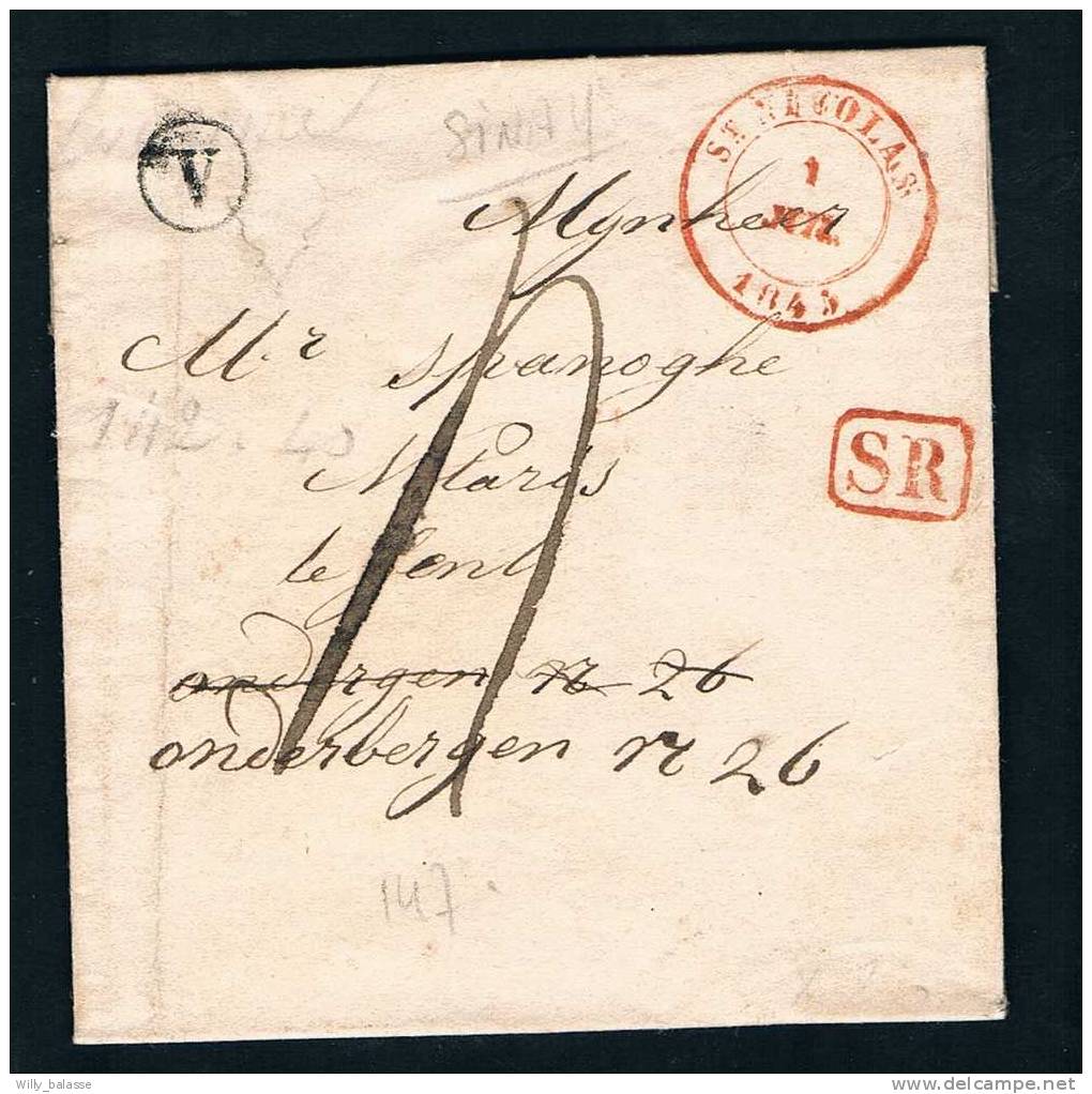 Belgique Précurseur 1845 Lettre Avec Càd St Nicolas + Boîte V De Sinay. - 1830-1849 (Belgique Indépendante)