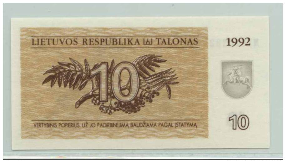 O. LITUANIE : 10 Talonas 1992 (unc) - Lithuania