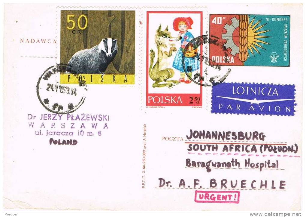 Entero Postal Aerea Urgente WARSZAWA (Polonia) 1963 - Lettres & Documents