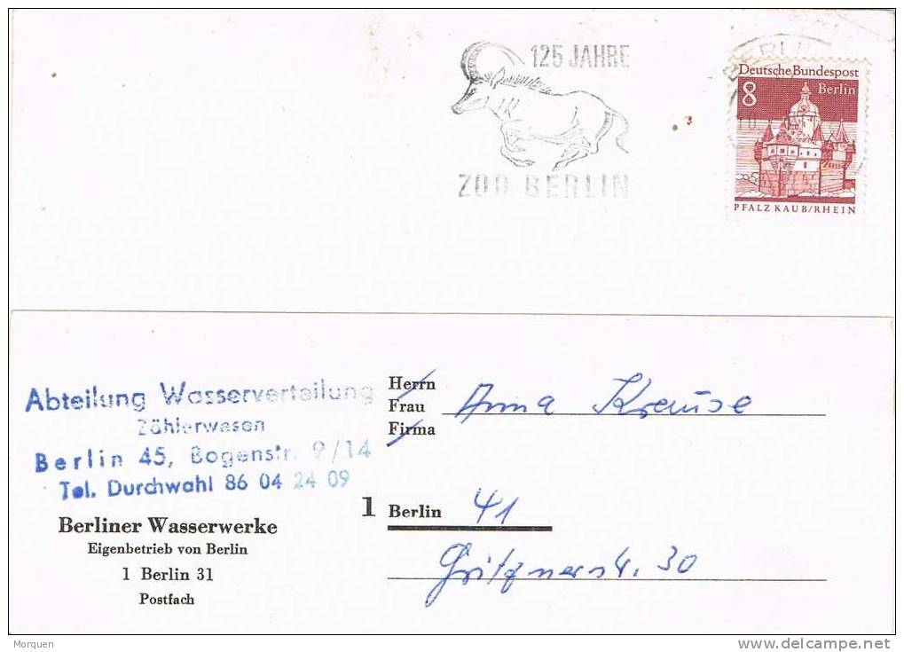 Tarjeta Privada  BERLIN (Alemania) 1969. 125 Jahre ZOO BERLIN - Lettres & Documents