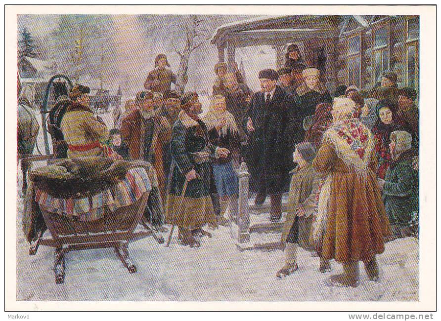 LENIN Lenin And Krupskaya Among Peasants  Old  USSR Postcard - Personajes Históricos