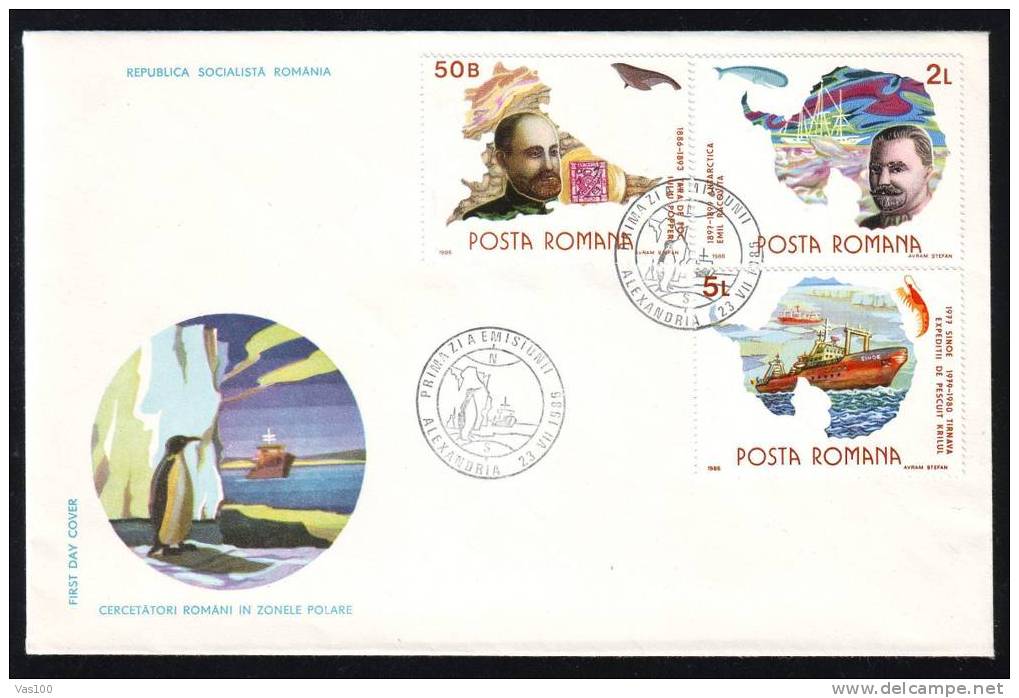 Penguin ,2 COVERS FDC Pingouin 1986 ANTARCTICA POLAR EXPLORER ,ROMANIA - Pinguïns & Vetganzen