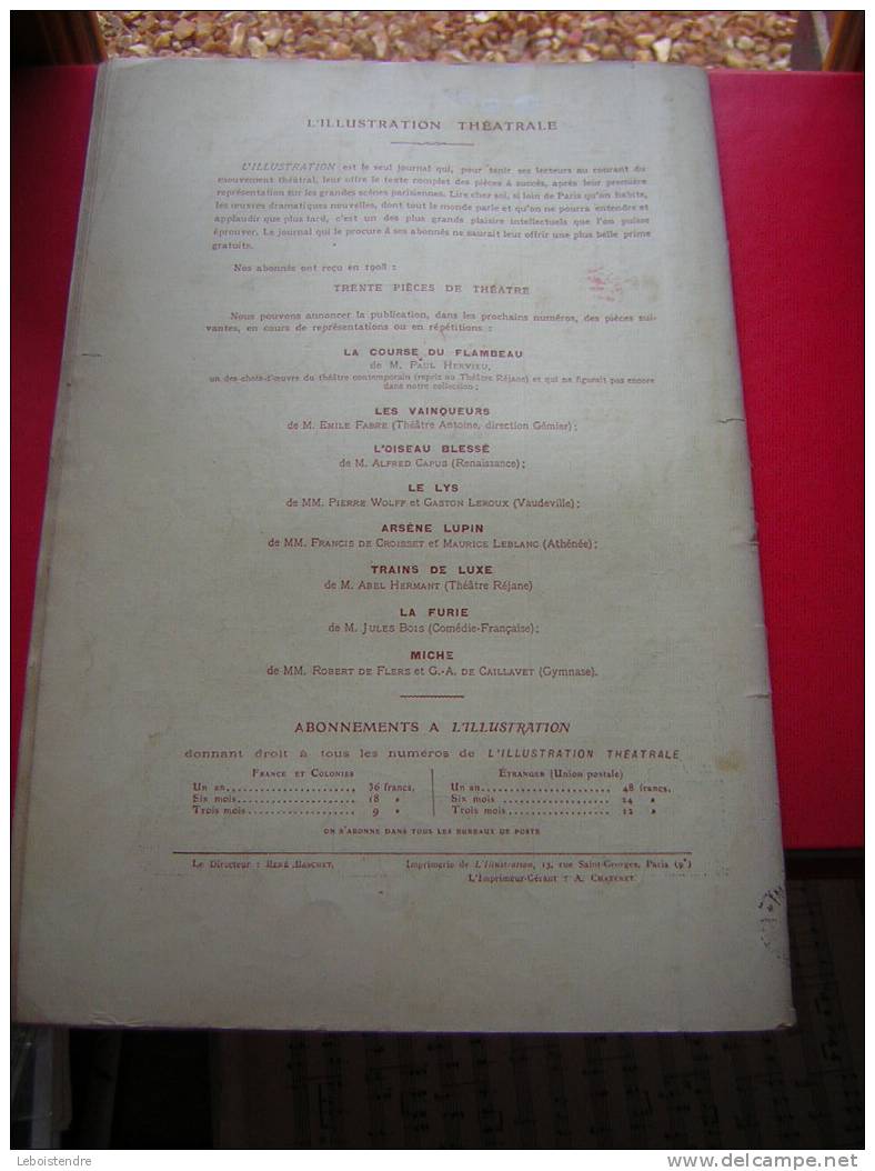 L´ILLUSTRATION THEATRALE-N° 106-16 JANVIER 1909-PYLADE PAR LOUIS LEGENDRE -LE POULAILLER PAR TRISTAN BERNARD - Autores Franceses