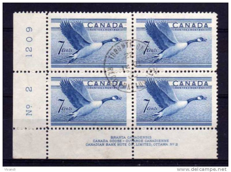 Canada - 1952 - 7 Cents Canada Goose Imprint Block Of 4 - Used - Usati