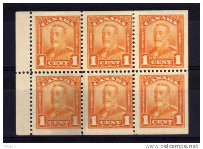 Canada - 1928 - 1 Cent Booklet Pane - MH - Unused Stamps