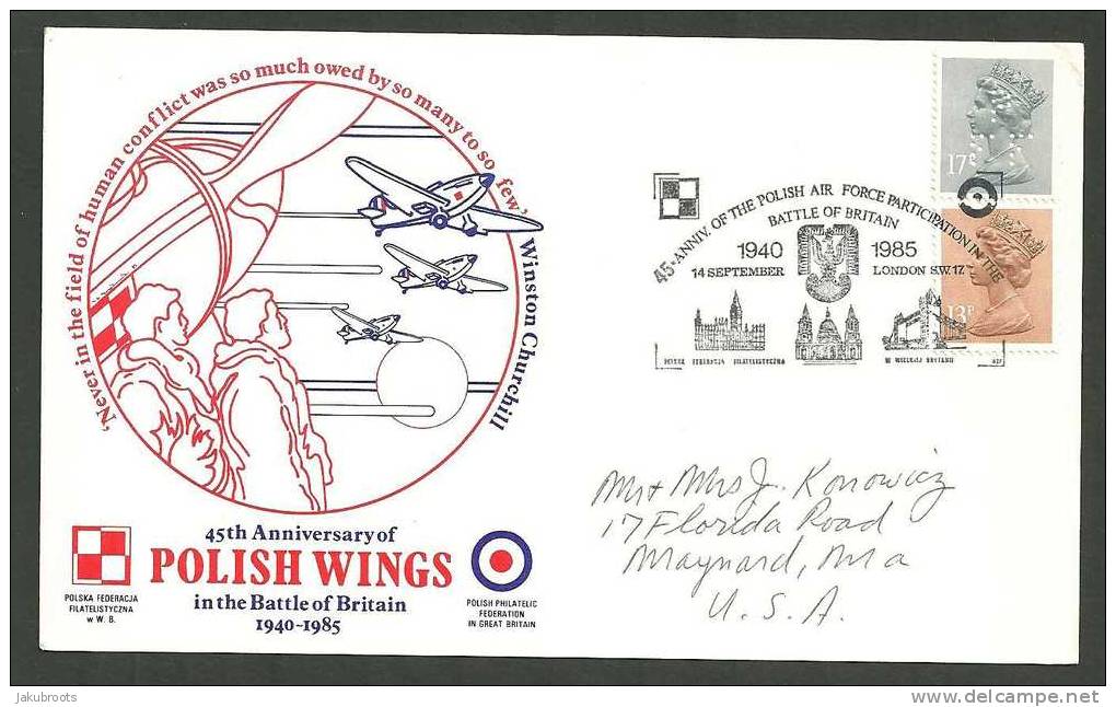 45th. ANNIVERSARY OF POLISH  WINGS  IN THE BATTLE  OF  BRITAIN  1940--1985. - Londoner Regierung (Exil)