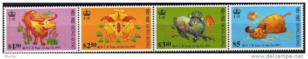 Year Of The Ox 1997 Hongkong 785/8 Plus Block 45 ** 8€ Chinese New Years Embroidery Bloc Sheetlet From HONG KONG - Blocs-feuillets