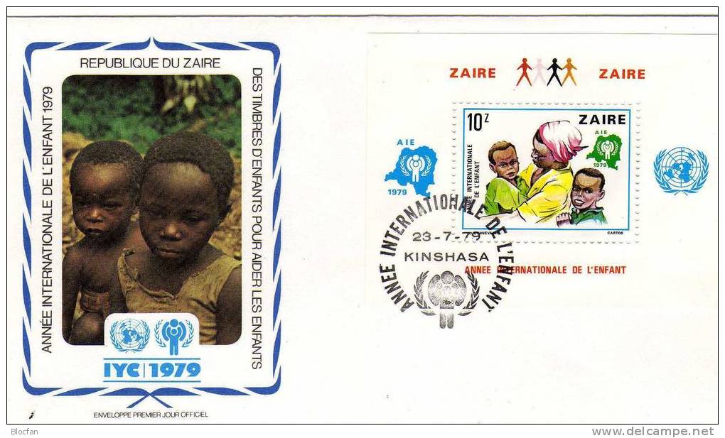 UNO Jahr Des Kindes 1979 Kongo Zaire 613/8+Block 29 Auf 2FDC 43€ Kinder UNESCO Bloque Ss Sheet Cover Bf Childrens Africa - 1971-1979