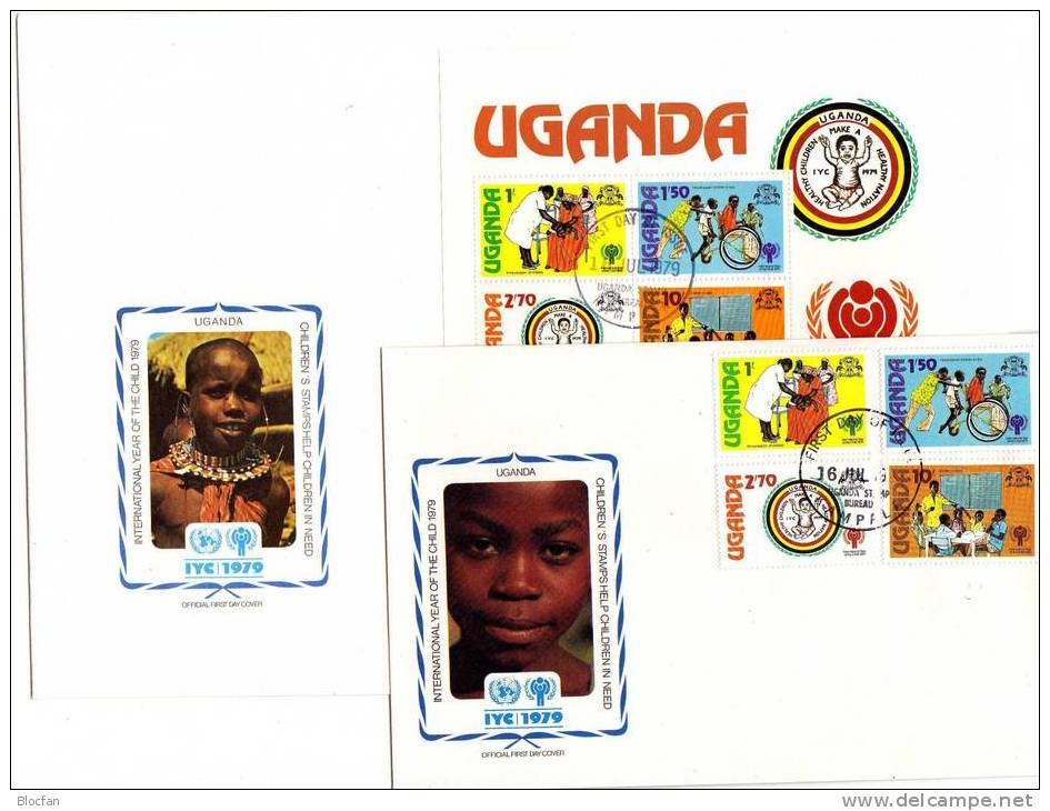 UNO Jahr Des Kindes 1979 Uganda 203/6+Block 16 Auf FDC 14€ UNESCO Erziehung Bloque Hoja Bloc M/s Sheet Cover Bf Children - Oeganda (1962-...)