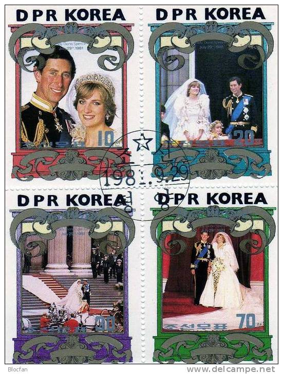 Feier Lady Di `s Und Prinz Charles Korea 2173/6+ 4-Block O 12€ Hochzeit Des Prinzen Und Diana Spencer Sheet From Corea - Christianisme