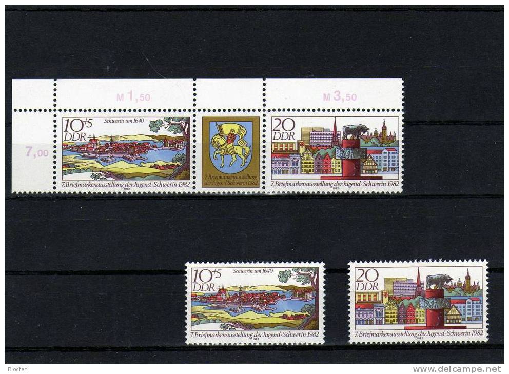 3-Streifen Briefmarken-Ausstellung Der Jugend Schwerin 1982 DDR 2722/3,ER Plus 6ZD ** 11€ Set From Germany - Se-Tenant